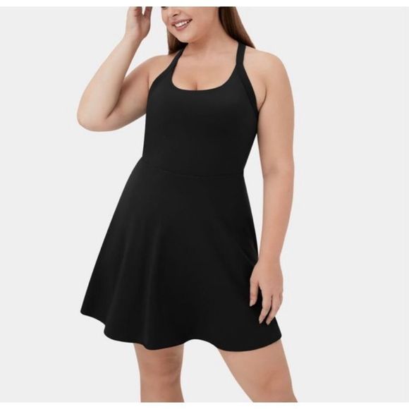 Halara 2X Black Backless Cut Out 2 in 1 Barre Ballet Dance Dress - Picture 1 of 11